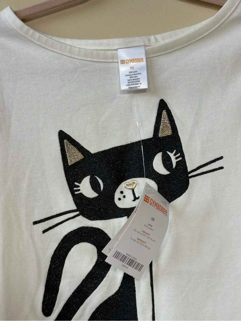 NWT - Gymboree - White Long Sleeve Tee with Cat Graphic - Girl’s Size 10